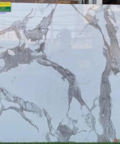 Gạch bóng kiếng 80×80 phòng khách trắng vân xám nhũ vàng ánh kim cao cấp