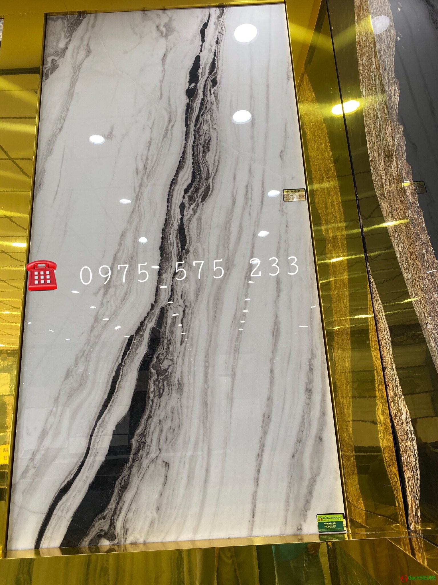 Gạch bóng kiếng 120x240 khổ lớn đá Marble trắng vân đen