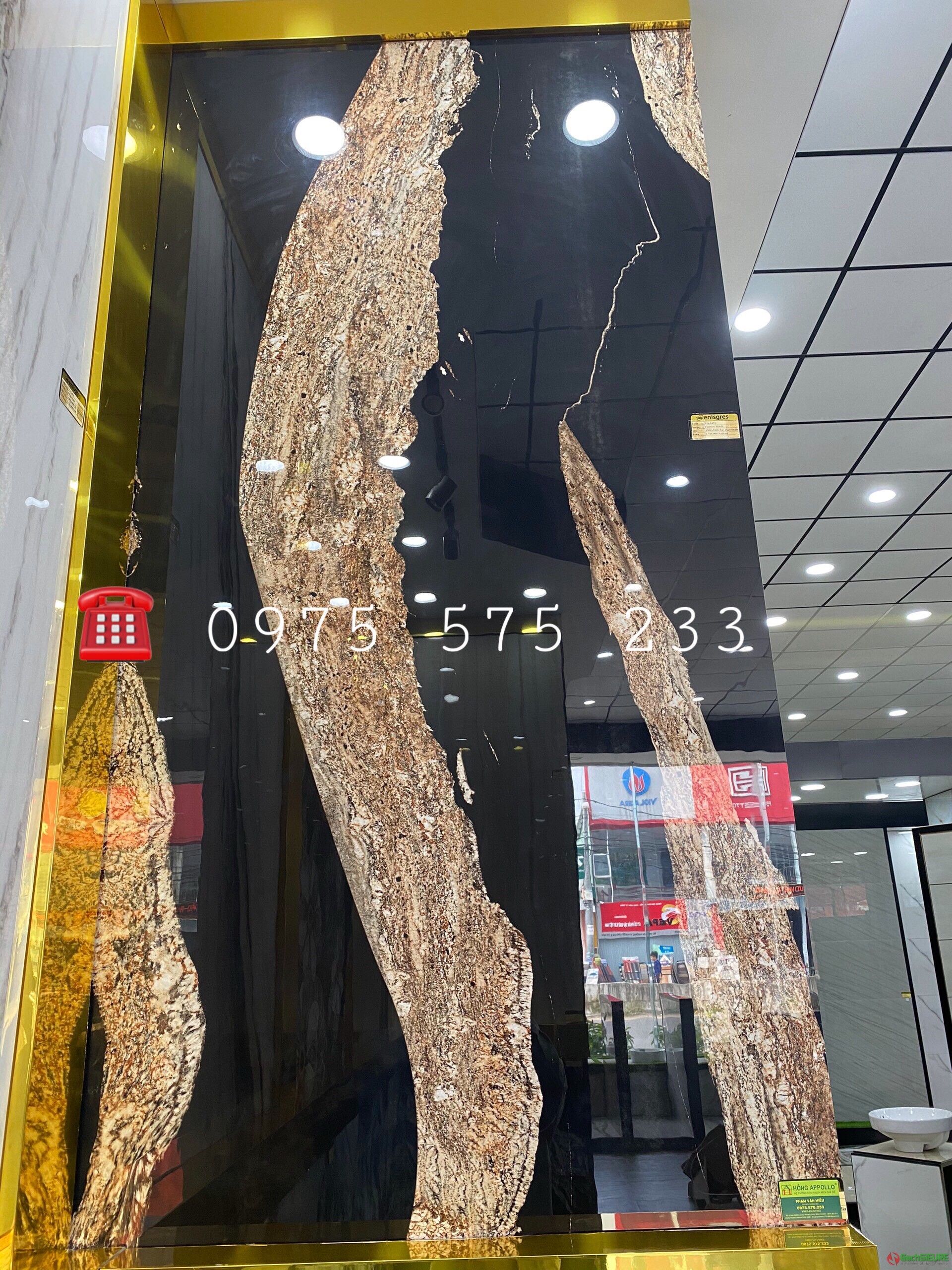 Gạch Bóng Kiếng Khổ Lớn 120x240 Đá Marble Trắng Vàng