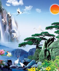 Gạch tranh dán tường cao cấp nhũ ánh kim phủ kính bền đẹp 126