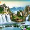 Gạch tranh phong cảnh núi non thác nước chảy cảnh đẹp 113