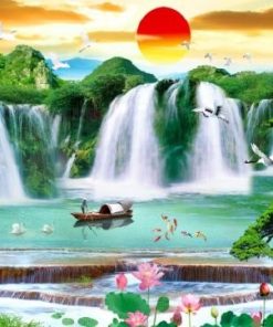 Gạch tranh thác nước chảy con hươu 129