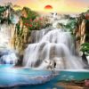 Gạch tranh thác nước chảy từ trên núi cảnh tự nhiên đẹp 115
