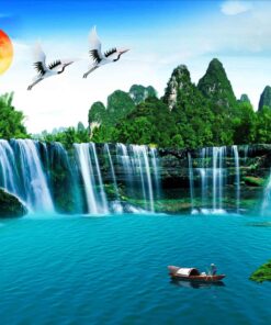 Mẫu gạch tranh thác nước chảy dưới hồ nước cảnh đẹp 128