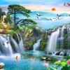 Tranh gạch 3d mẫu tranh dán tường phòng khách sơn thủy hữu tình 100