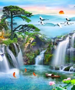 Tranh gạch 3d mẫu tranh dán tường phòng khách sơn thủy hữu tình 100