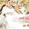 Tranh gạch 5d phong cảnh cành đào đẹp dán tường phòng khách đẹp 45
