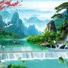 Tranh gạch dán tường phòng khách sơn thủy hữu tình đẹp mới nhất 97