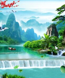 Tranh gạch dán tường phòng khách sơn thủy hữu tình đẹp mới nhất 97