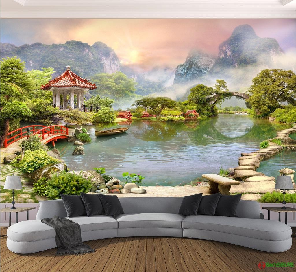 Bức tranh gạch 3d dán tường họa tiết phong cảnh đẹp 111 - Gạch Siêu Rẻ