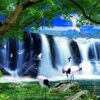 Gạch tranh 3d phong cảnh thác nước con cò gạch dán tường trang trí 107
