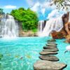 Gạch tranh phong cảnh con cò mò cá dưới hồ nước 131