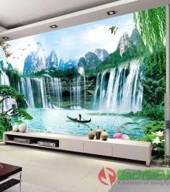 Tranh gạch 3d khổ to lớn phong số thủy hữu tình dán phòng khách 98