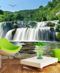 Tranh gạch 3d phong cảnh suối nước rừng xanh đẹp 92