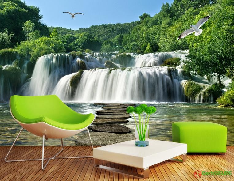 Tranh gạch 3d phong cảnh suối nước rừng xanh đẹp 92 - Gạch Siêu Rẻ