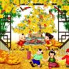 Tranh gạch 3d phong cảnh xuân về bên cây mai vàng 54