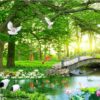 Bức tranh phong cảnh con hươu sao con cò con cá thiên nhiên gạch tranh dán tường 169