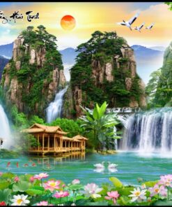 Gạch tranh 3d dán tường phong cảnh sơn thủy hữu tình giá bao nhiêu 160