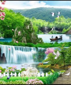 Gạch tranh phong cảnh vật thiên nhiên giữa hồ nước 138