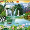 Gạch tranh thiên nhiên sơn thủy hữu tình dán phòng khách nổi bật 167