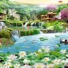Mẫu gạch tranh dán tường hoa sen giữa hồ cảnh đẹp thiên nhiên 188