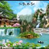 Mẫu gạch tranh dán tường phong cảnh sơn thủy hữu tình đẹp sống động 139