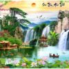 Mẫu gạch tranh trang trí dán tường cảnh sơn thủy hữu tình đẹp 149