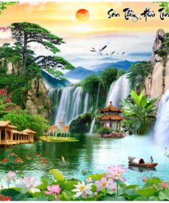 Mẫu gạch tranh trang trí dán tường cảnh sơn thủy hữu tình đẹp 149