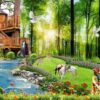 Mẫu tranh gạch dán tường cảnh những chú ngựa hươu sao cảnh đẹp thiên nhiên 193