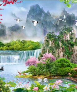 Gạch tranh 3d nhũ ánh kim tuyến phong cảnh thiên nhiên kỳ diệu 140