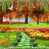 Gạch tranh dán tường 3d phong cảnh hươu sao giữa vườn hoa 170