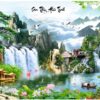 Gạch tranh trang trí sơn thủy hữu tình nhũ kim tuyến bền đẹp 157