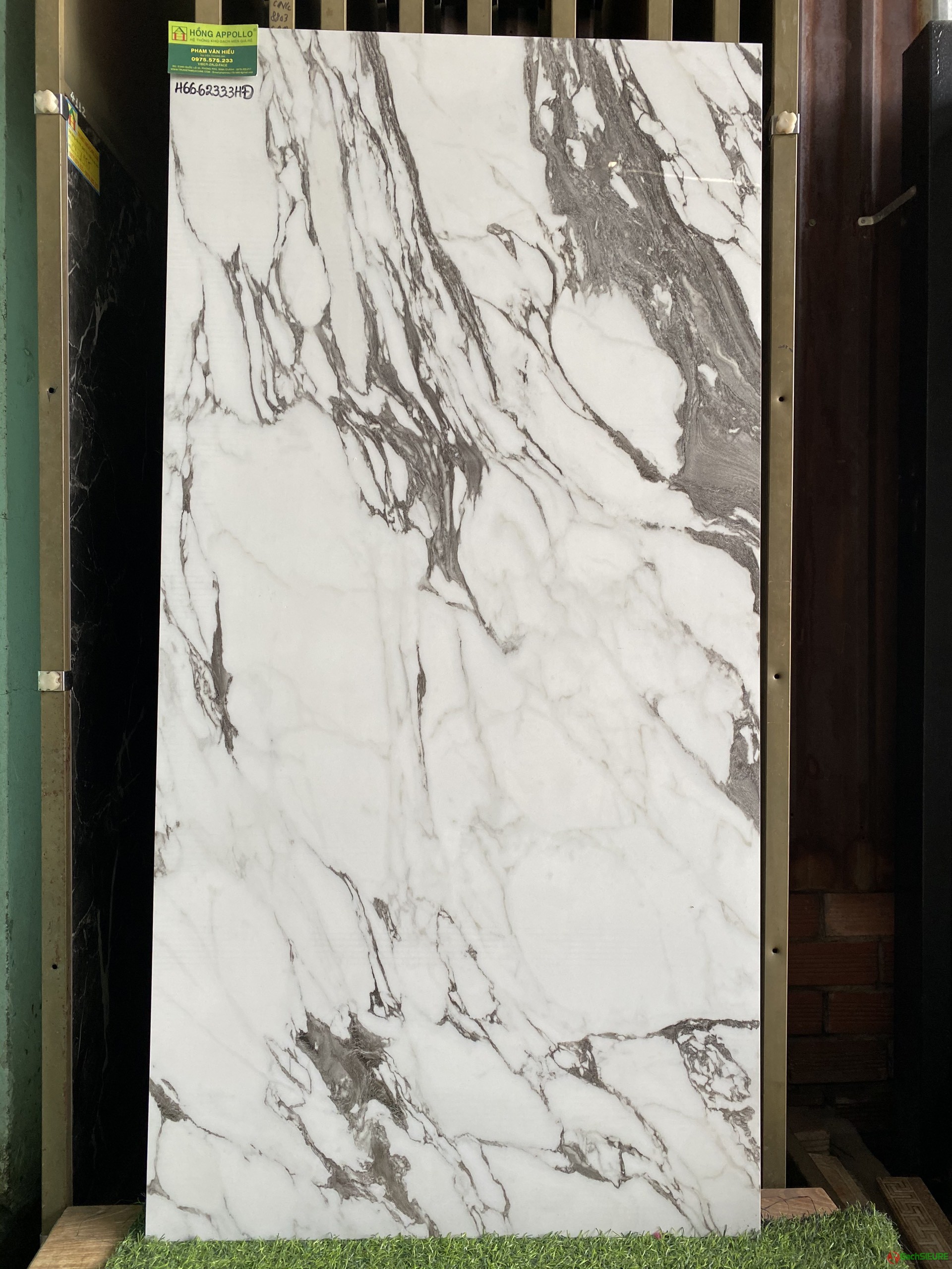 Gạch khổ lớn ấn độ 60×120 trắng vân xám khói đen siêu bóng cao cấp