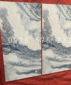 Đá lát nền 60×120 vân đá sóng xanh nhũ vàng khắc kim đẹp cao cấp 07