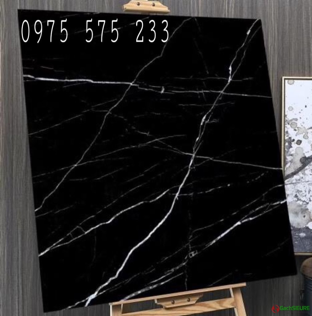 Gạch 80×80 bóng kiếng đen vân trắng tia chớp bóng kiếng