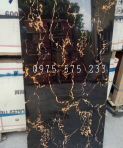 Gạch lát nền mặt tiền 60×120 khắc kim đen vân vàng bóng đồng chất cao cấp 09