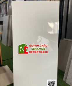 Gạch ấn độ 600×1200 trắng màu trơn bóng kính
