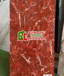 Gạch bóng kiếng 60×120 màu đỏ tia chớp vân trắng đẹp
