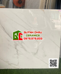 Gạch ấn độ 80×80 Wan Satuario trắng vân xám bóng