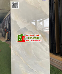 Gạch ấn độ 60×120 vân đá onyx xanh nhẹ glossy