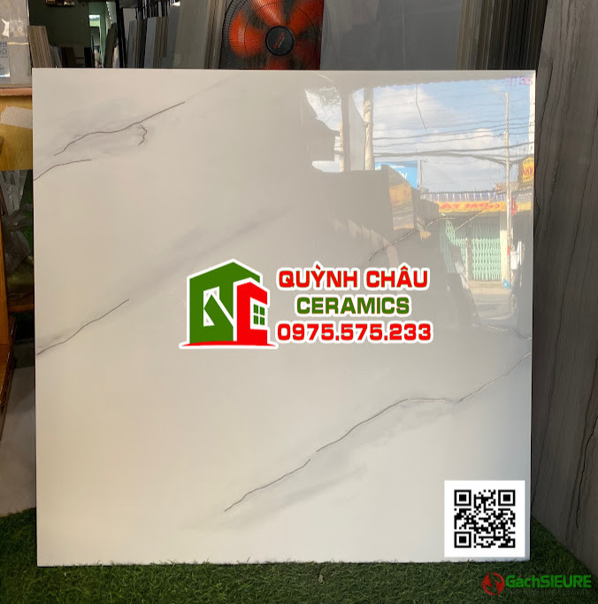 Gạch lát nền 80x80 đá đồng chất trung quốc trắng vân xám bóng khắc kim