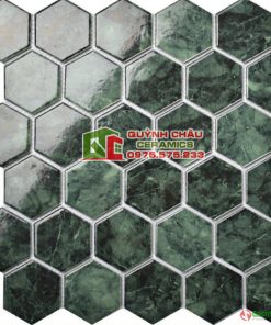 Gạch mosaic lục giác vỉ màu xanh rêu bóng mờ