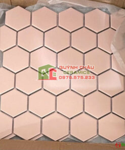 Gạch mosaic vỉ lục giác màu hồng men mờ