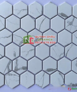 Gạch mosaic vỉ lục giác màu trắng đá vân mây