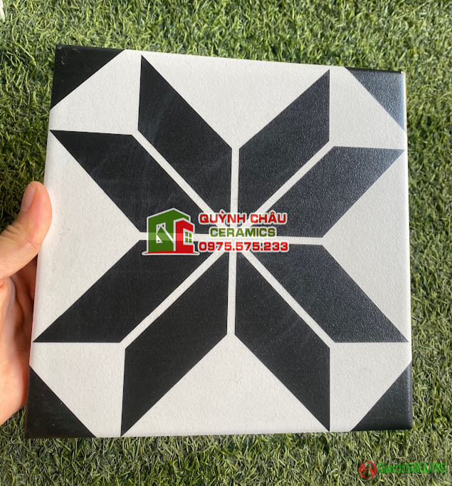 Gạch bông 20x20 hoa văn đen nền trắng