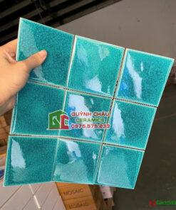 Gạch mosaic 10×10 gốm men rạn màu xanh bề mặt bóng