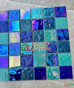 Gạch mosaic 48×48 thủy tinh mix phối màu xanh hỗn hợp