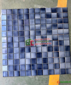 Gạch mosaic gốm màu xanh dương men trơn
