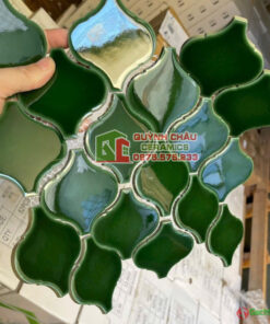 Gạch mosaic hình lồng đèn màu xanh lá bề mặt bóng