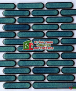 Gạch mosaic que đầu tròn màu xanh rêu bề mặt bóng